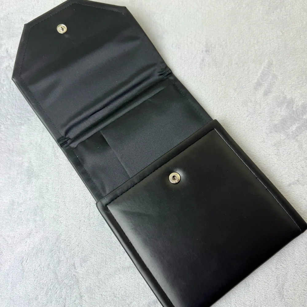 Folding Black Faux Leather Jewelry Storage Folding Case Satin Interior